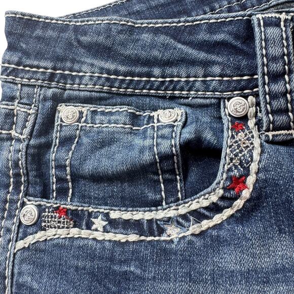 Grace in LA Bootcut Jeans Tribal Feather Embroider Fray Hem Easy Fit 32X33* (30) - Picture 5 of 16